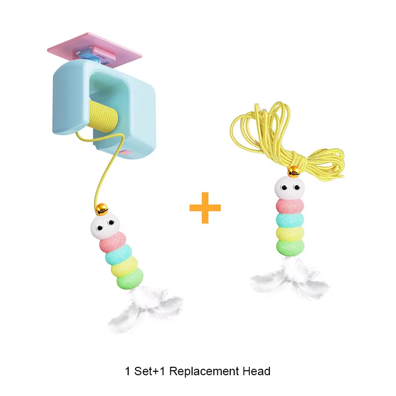 Cat Teaser Stick Kitten Electric Hanging Mop Shaped Feather Bell Cat Teaser Accessories Hanging Swing Pet Spring Toy