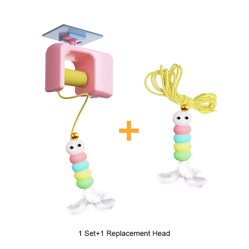 Cat Teaser Stick Kitten Electric Hanging Mop Shaped Feather Bell Cat Teaser Accessories Hanging Swing Pet Spring Toy